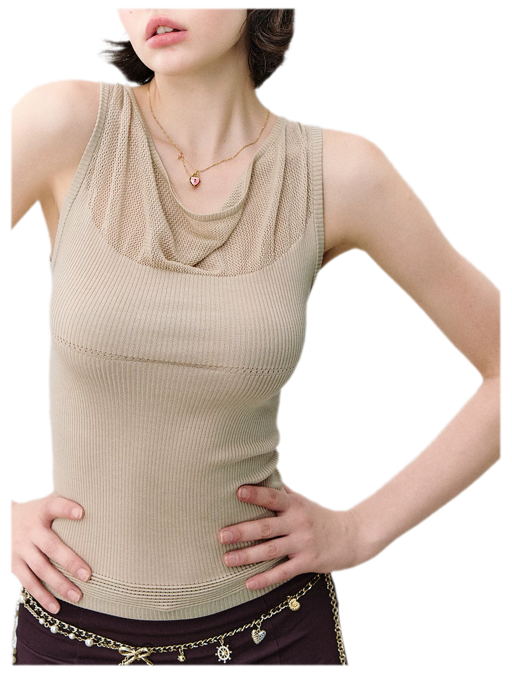 Cowl Mesh Knit Tank