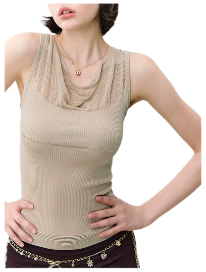 Cowl Mesh Knit Tank