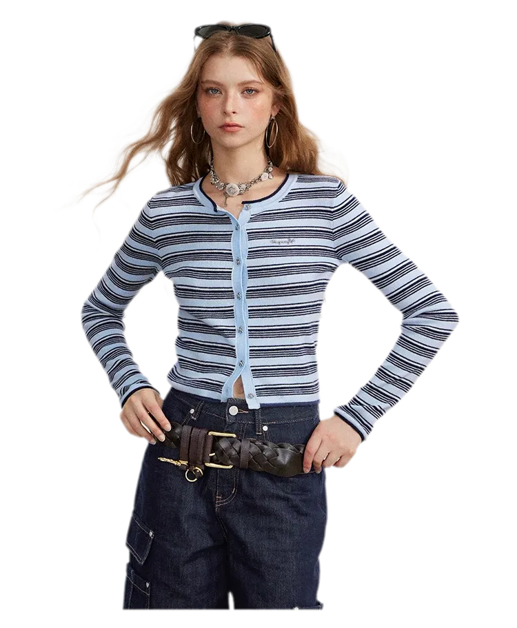 Contrast Stripe Slim Knit Cardigan