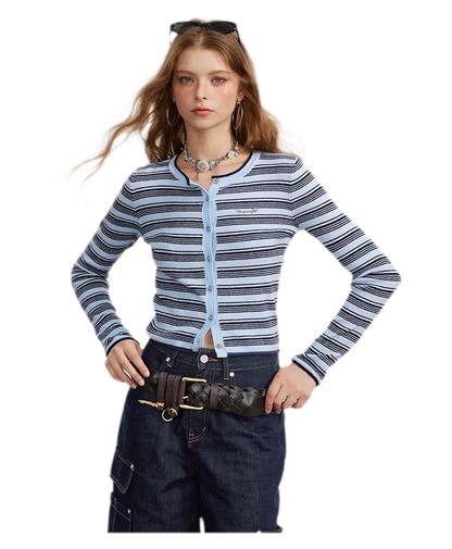 Contrast Stripe Slim Knit Cardigan