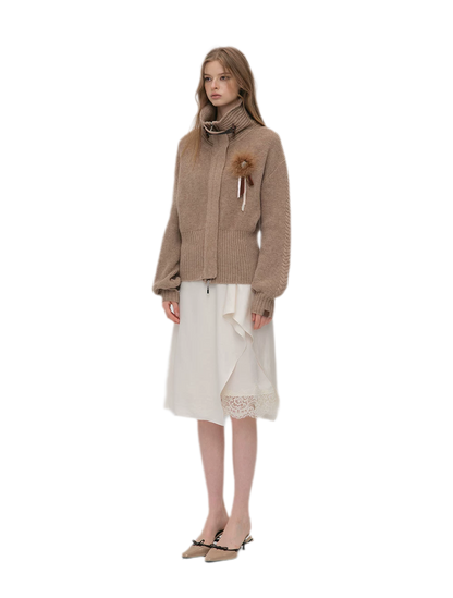 Waffle Knit Toggle Collar Cardigan