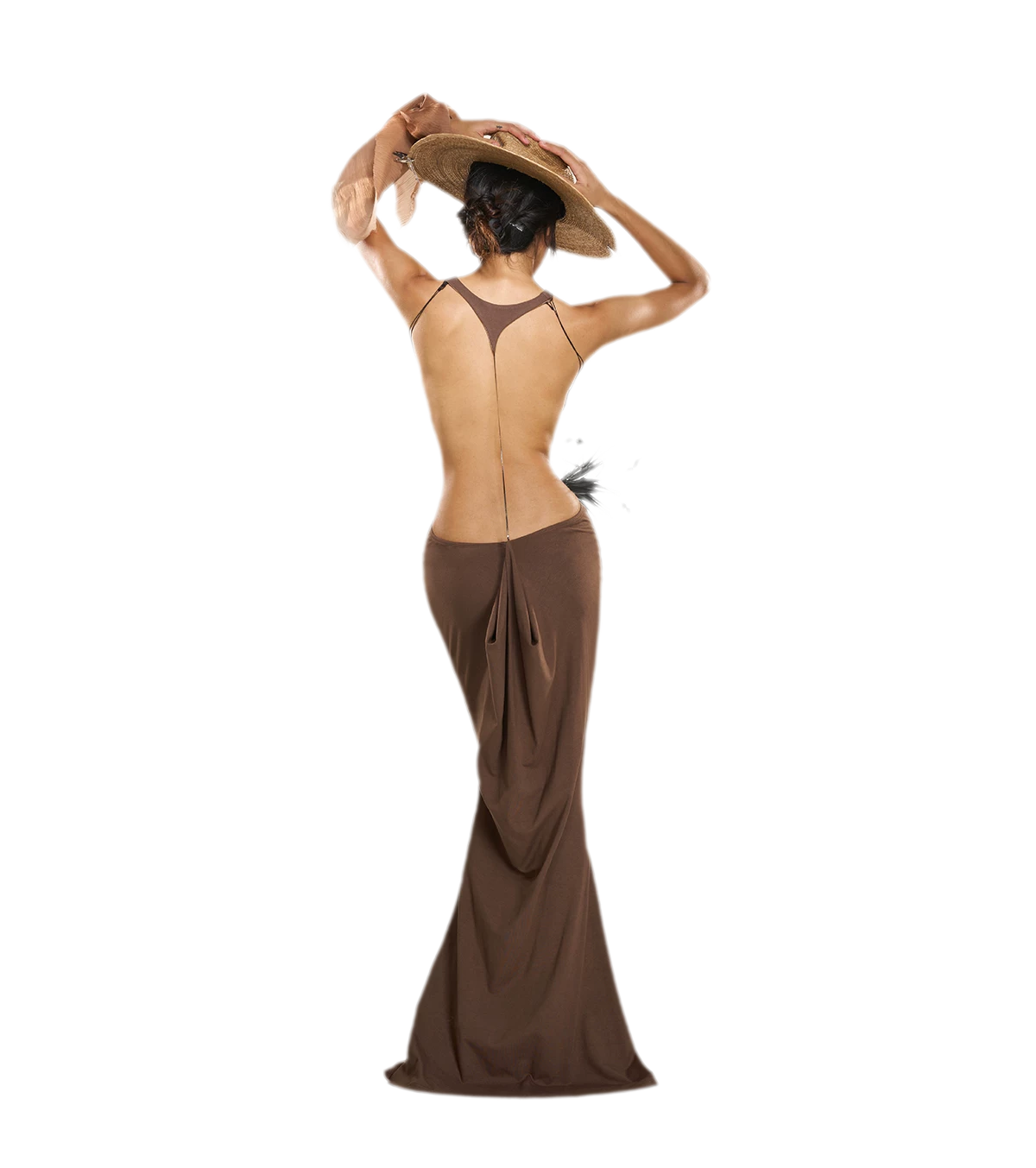 Metal Chain Open-Back Knit Dress