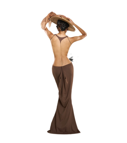 Metal Chain Open-Back Knit Dress