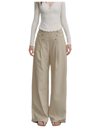 Textured Pleated Wide-Leg Pants