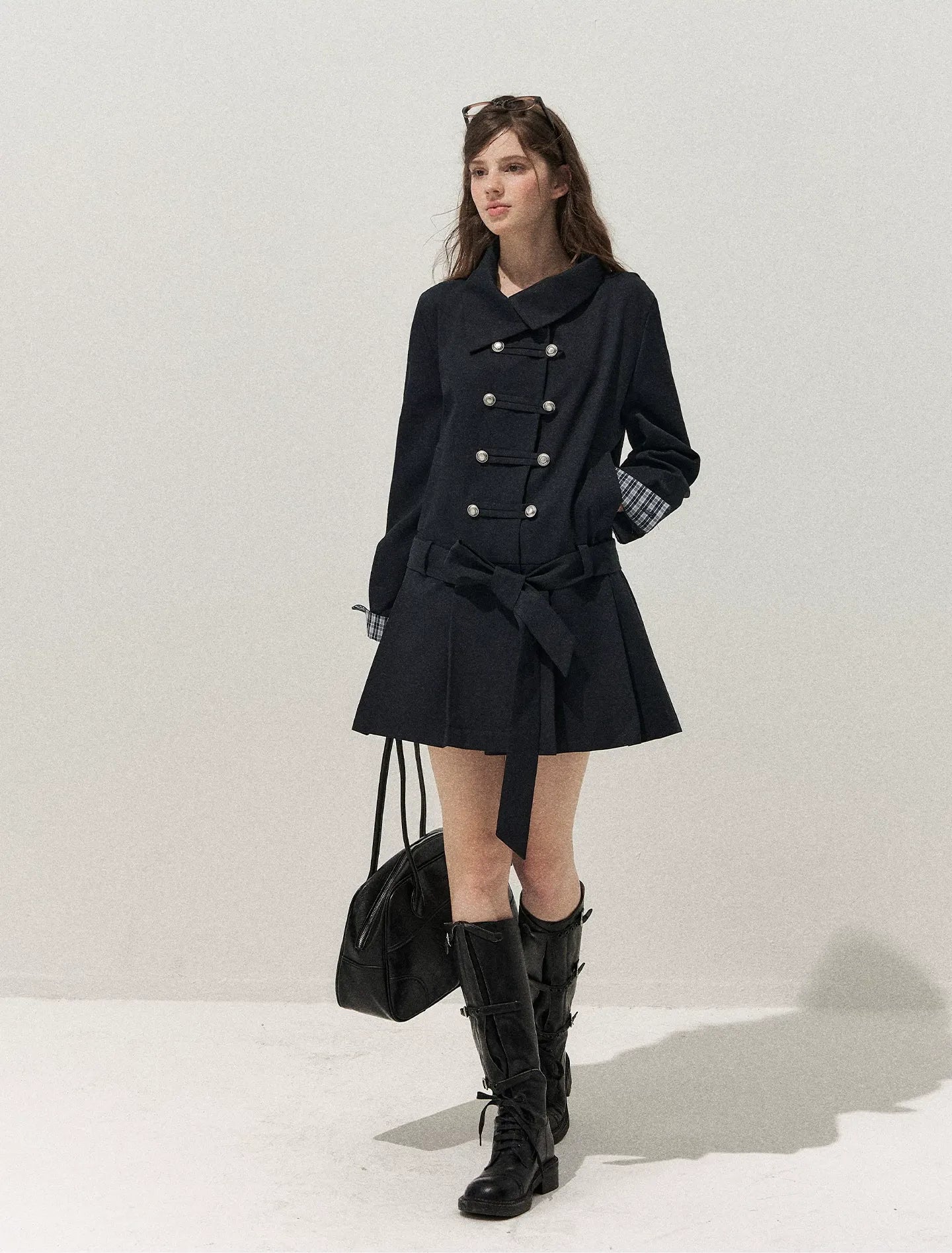 Plaid Cuff Napoleon Trench Dress