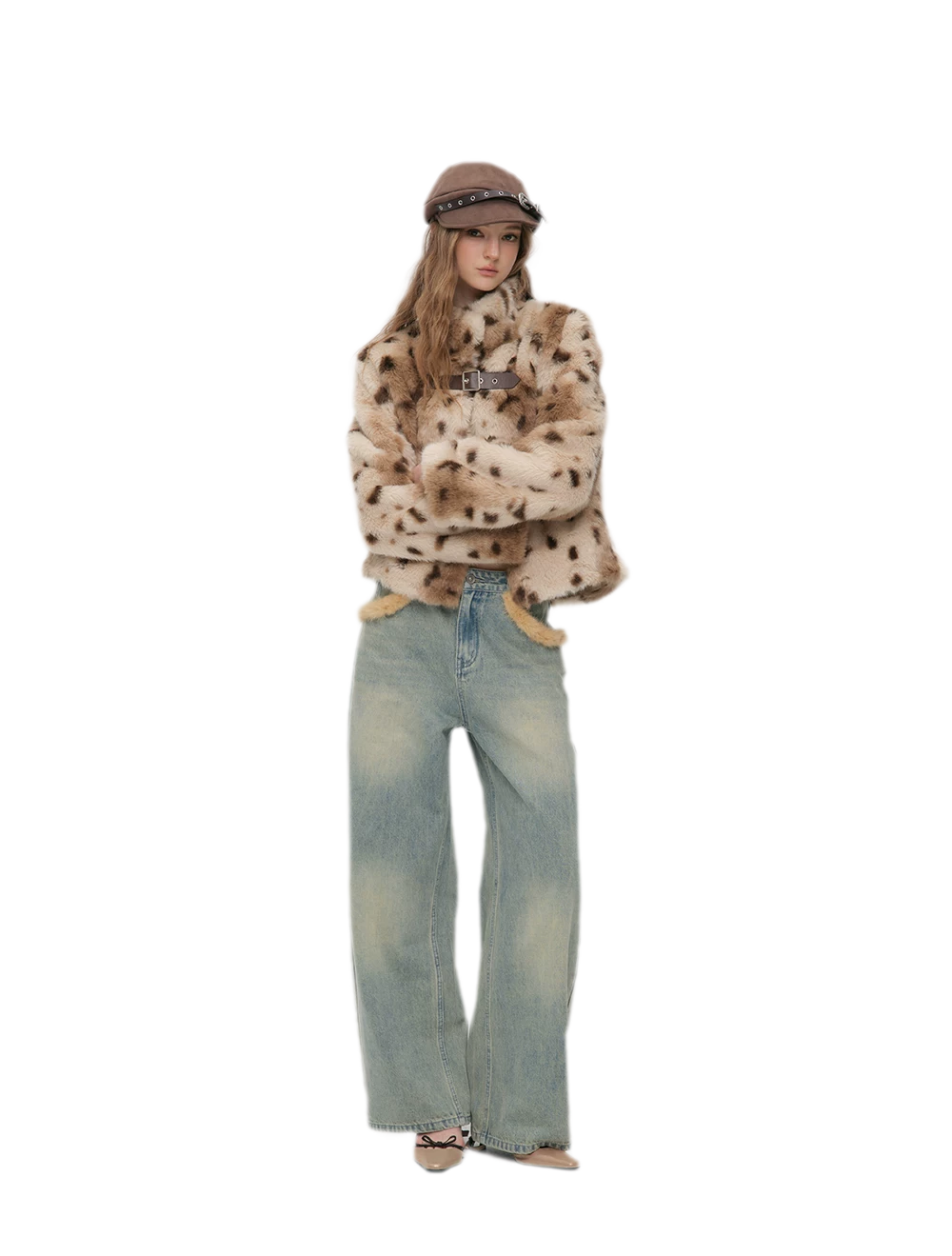 Leopard Faux Fur Buckle Jacket