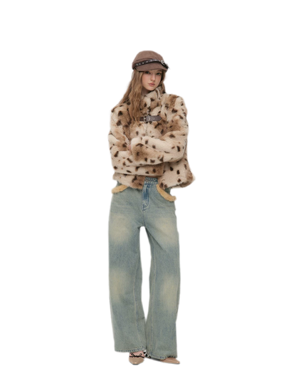 Leopard Faux Fur Buckle Jacket