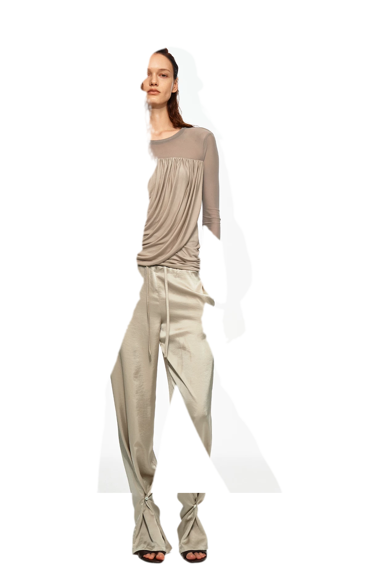 Draped Mesh Long Sleeve Tee