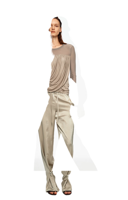 Draped Mesh Long Sleeve Tee