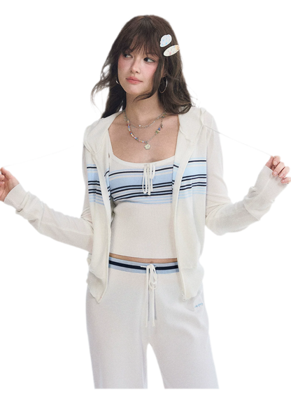 Striped Hooded Three-Piece Set