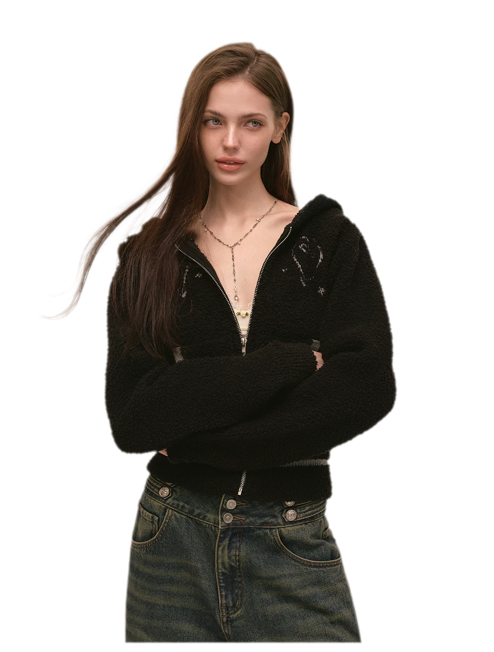 Veste en maille courte à cœur contrastant