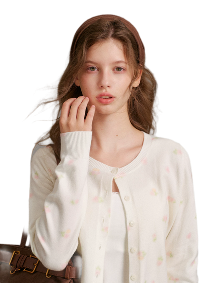 Tencel Wool Rose Print Cardigan