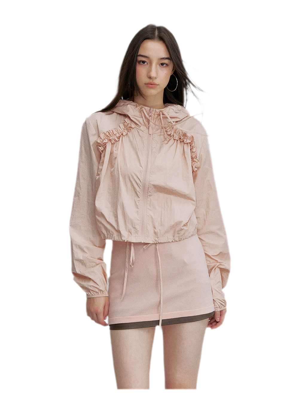Nylon Ruffle Hooded Jacket
