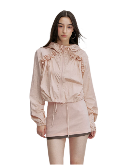 Nylon Ruffle Hooded Jacket