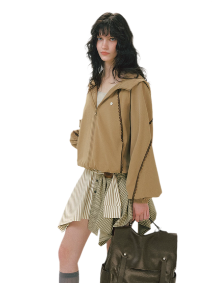 Lace Panel Hooded Jacket