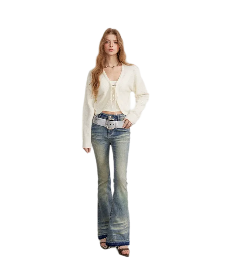 Washed Micro-Flare Contrast-Hem Jeans