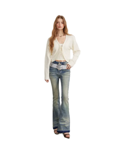 Washed Micro-Flare Contrast-Hem Jeans