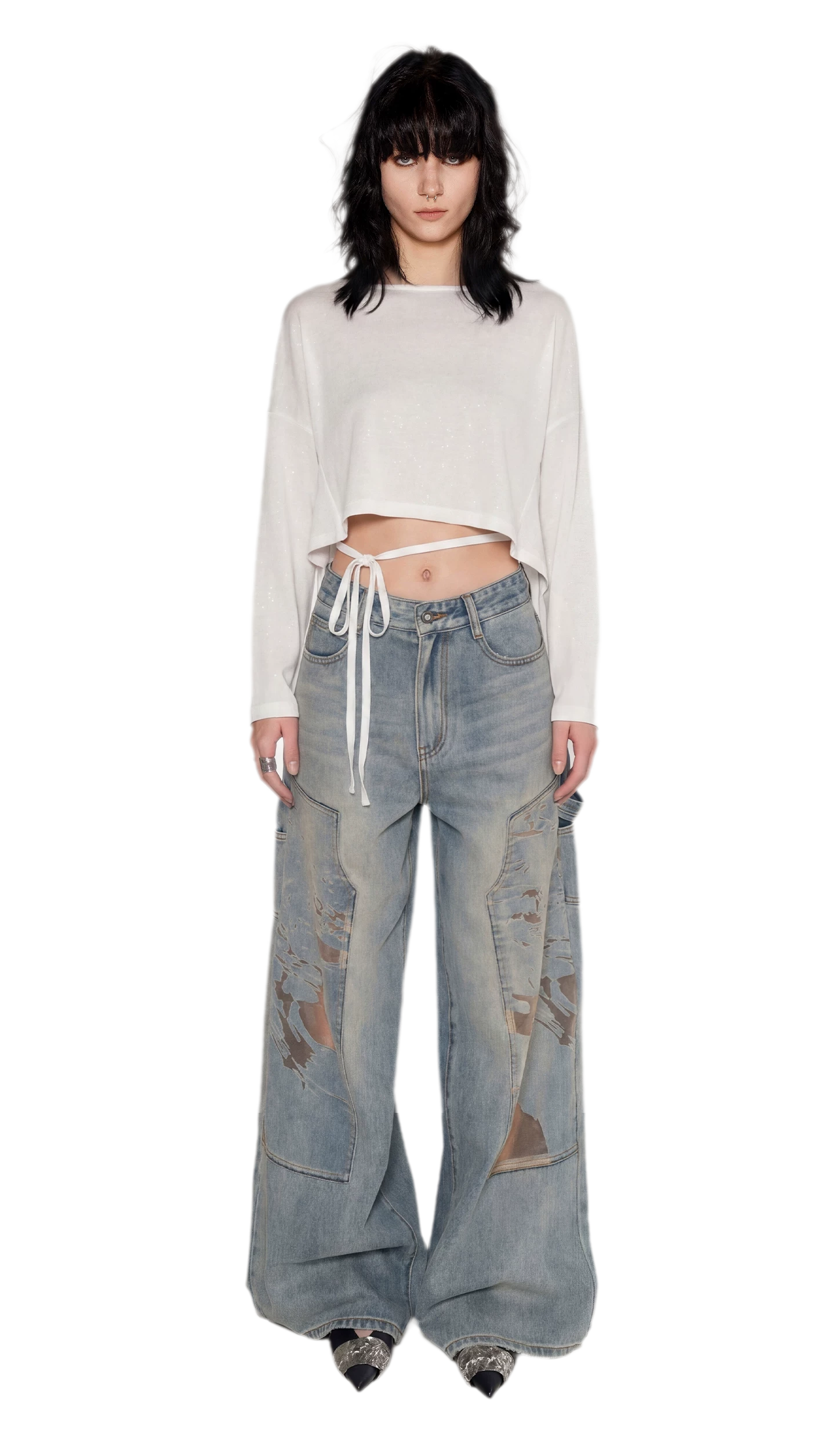 Silver Thread Off-Shoulder Top
