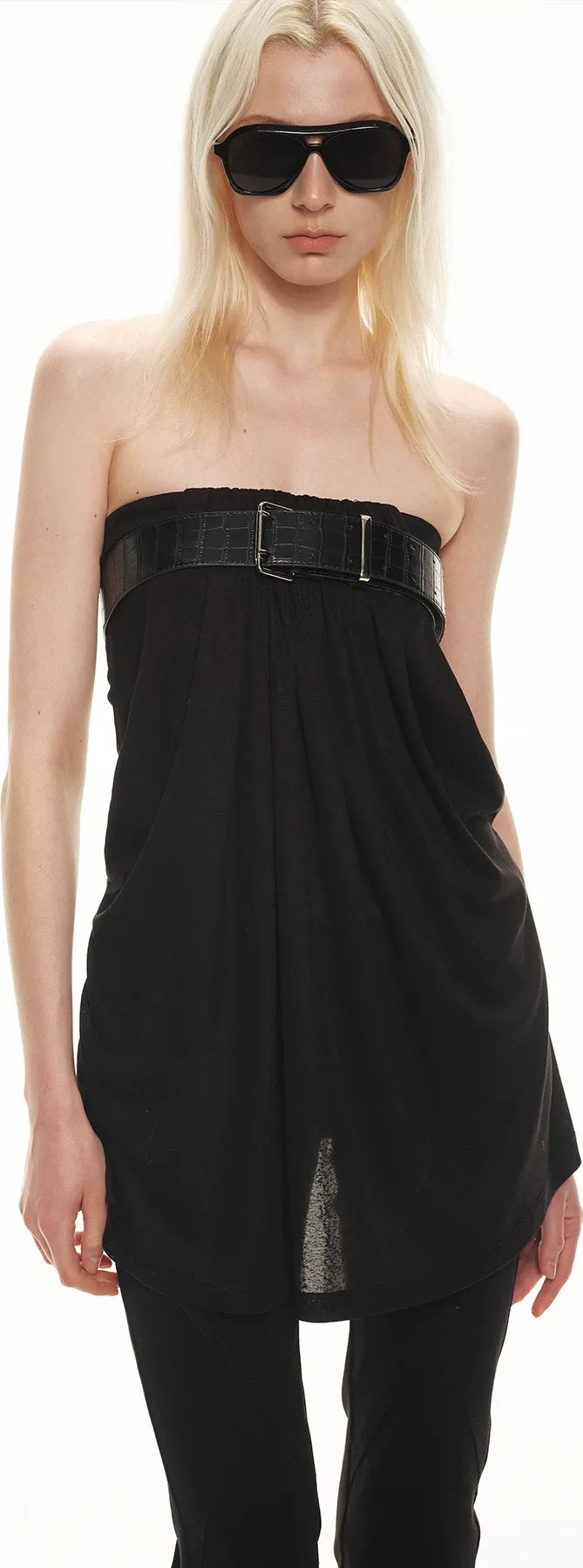 Tencel Lyocell Strapless Waist-Accentuated Top with Belt