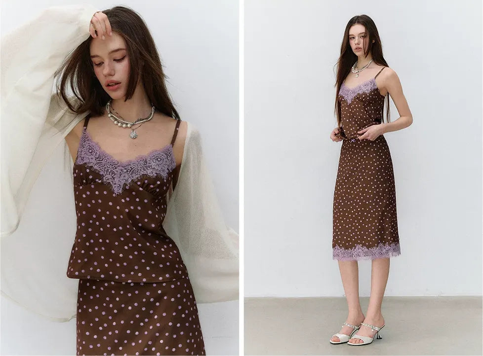 Southern France Polka Dot Lace Camisole &amp; Skirt