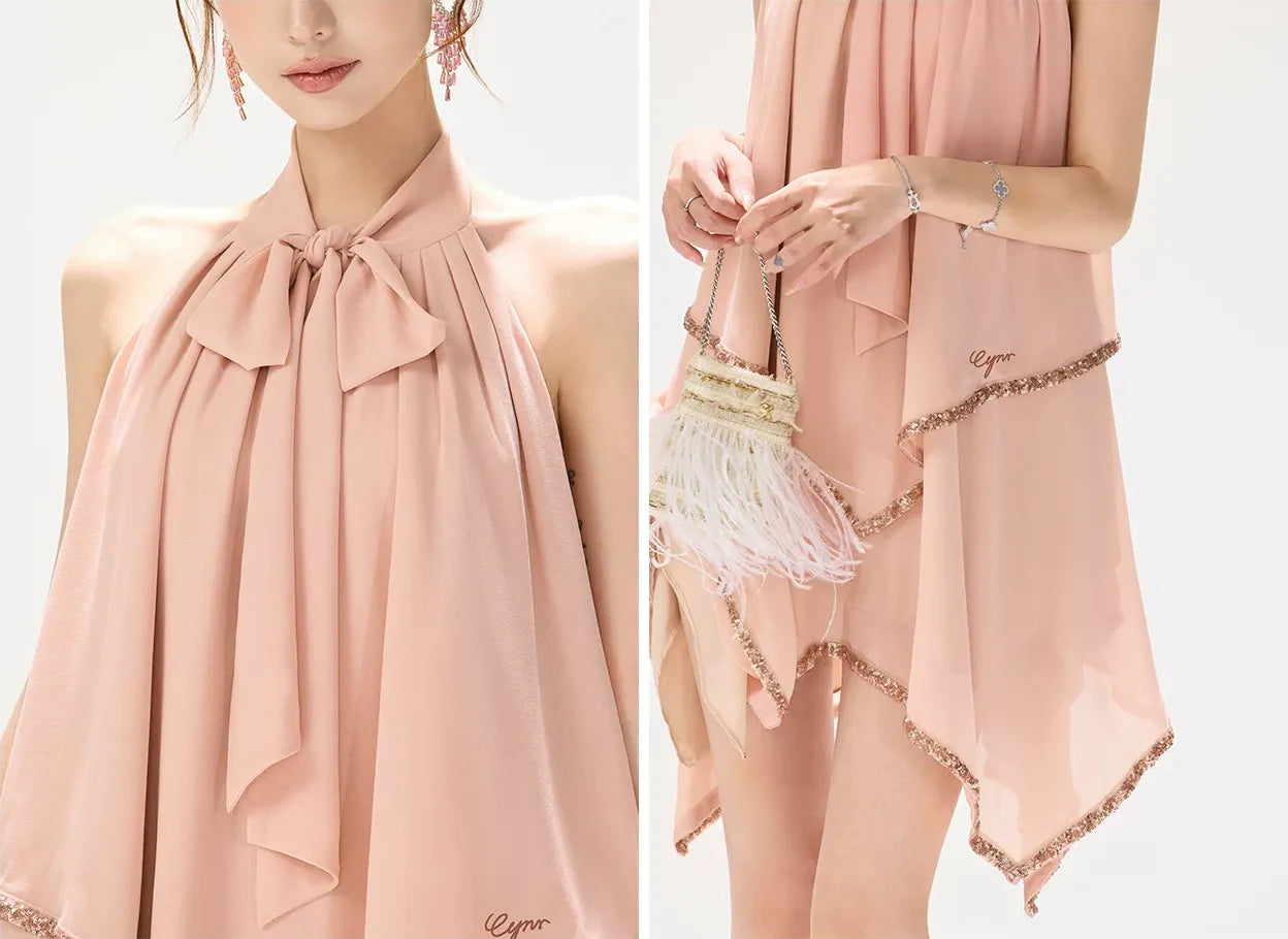 Sequin Backless Halter Dress