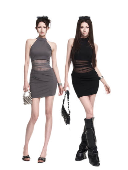 Halter Mesh Bodycon Dress