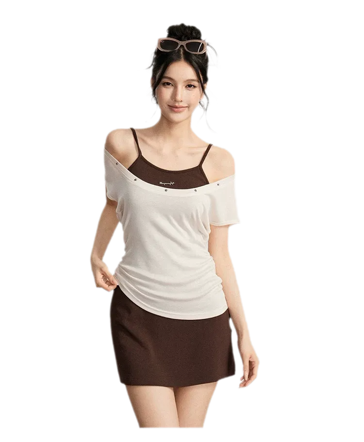 Contrast Strap Dress Set