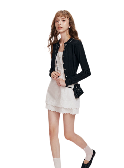 Cashmere Wave Trim Cardigan