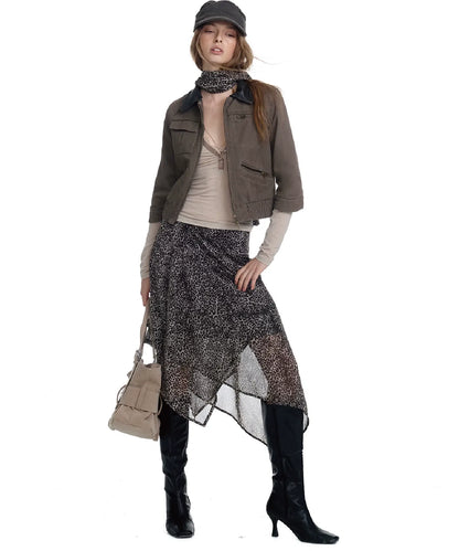 Washed Leather Cropped Cargo Jacket