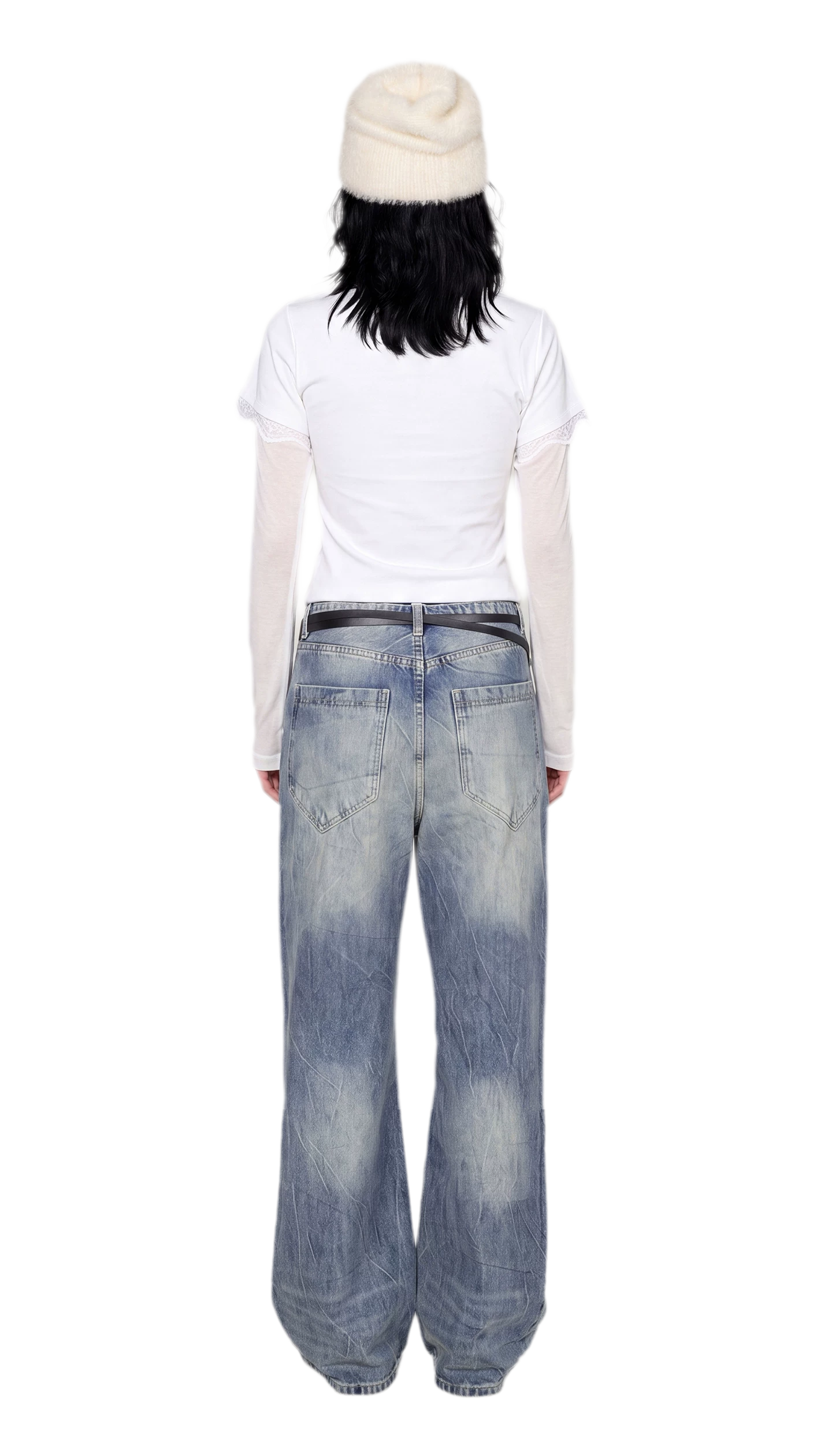 Ribbed Lace Trim Layered T-Shirt