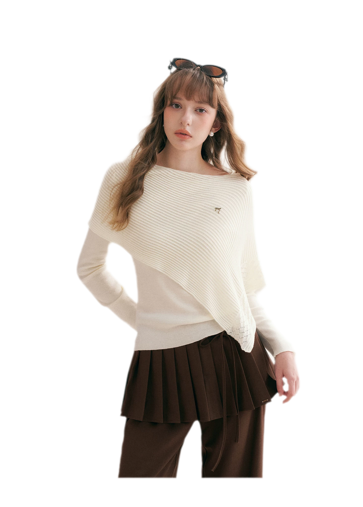 Diagonal Shawl Knit Sweater