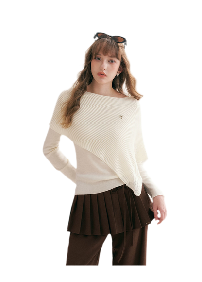 Diagonal Shawl Knit Sweater