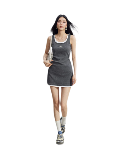 Contrast U-Neck Dress