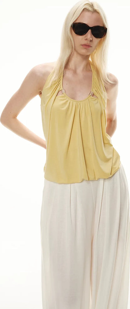 Modal Draped Halter Top with Pearl Neckline