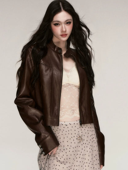 Vintage Cropped Motorcycle Jacket