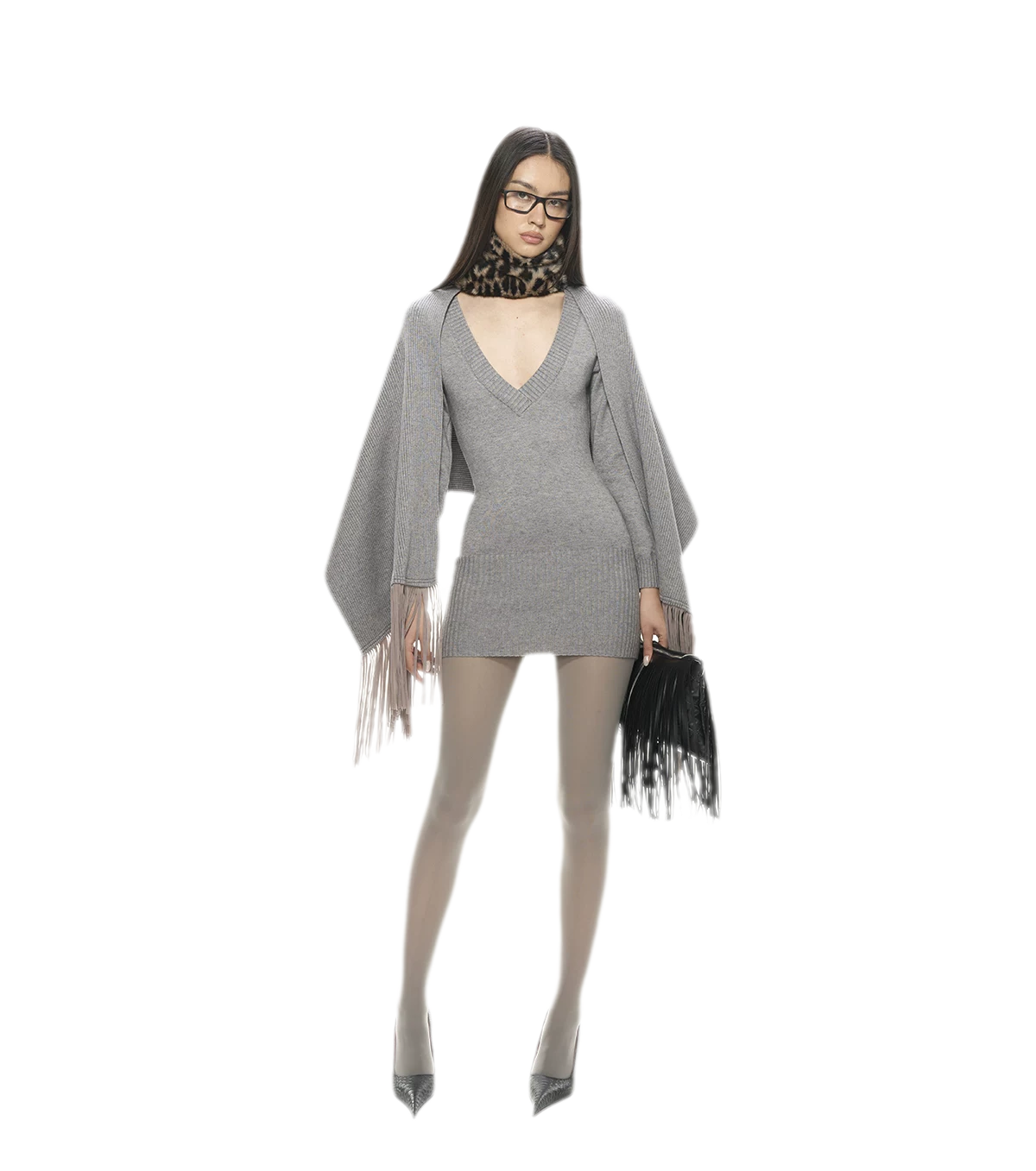 Deep V Fringe Knit Dress