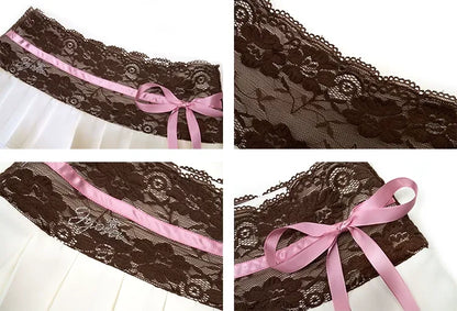 Lace Ribbon Pleated Mini Skirt