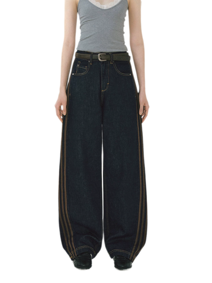 Contrast Panel Wide-Leg Jeans
