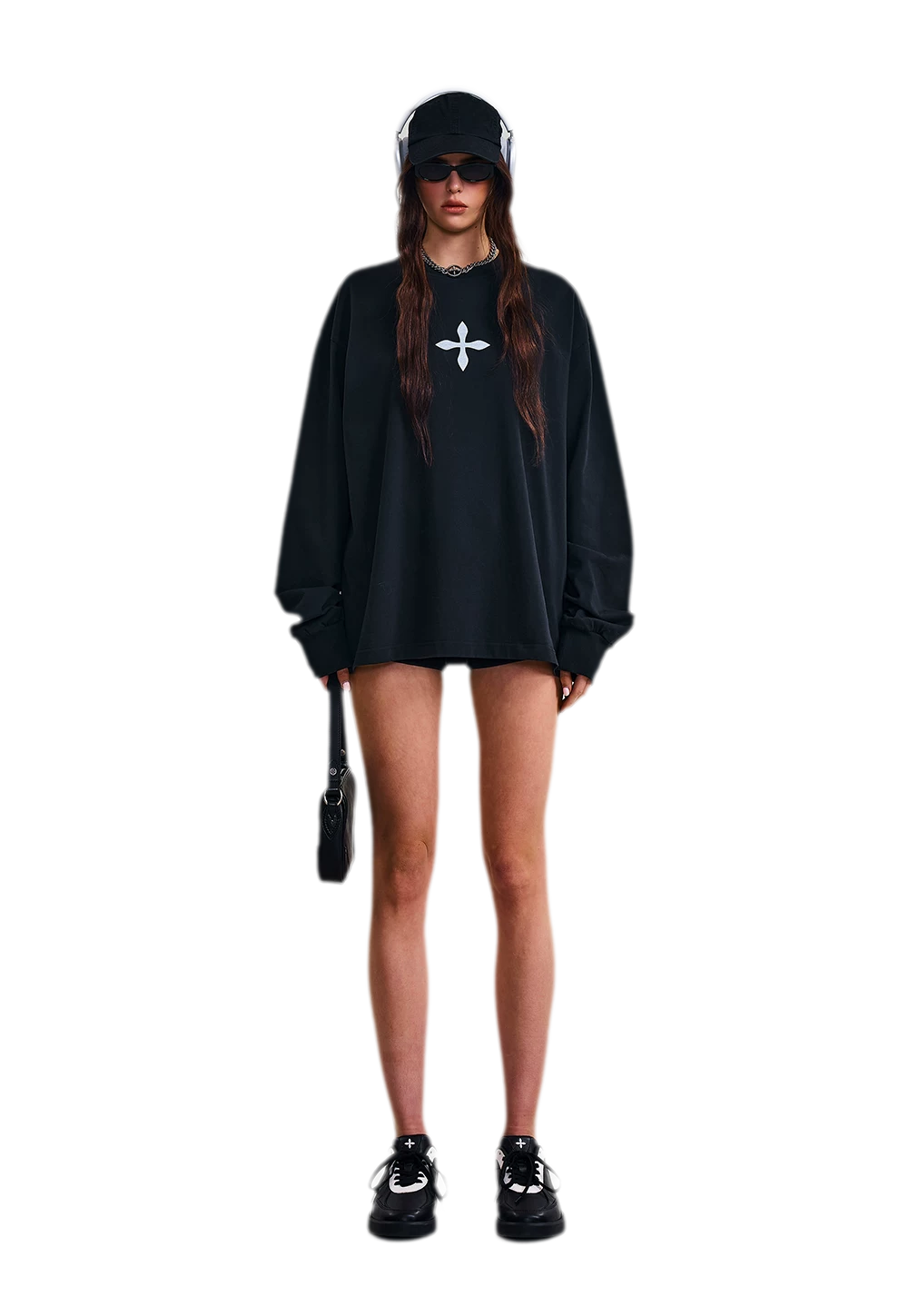 Cross Statue Oversized Long Sleeve Top