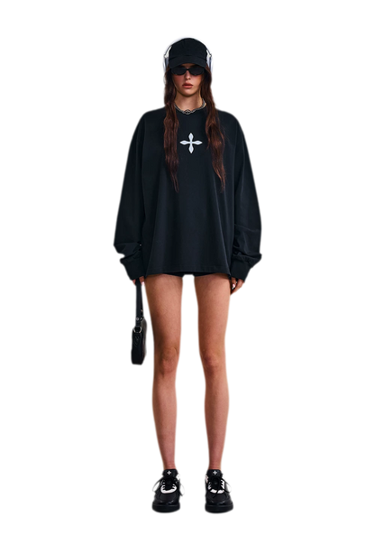 Cross Statue Oversized Long Sleeve Top