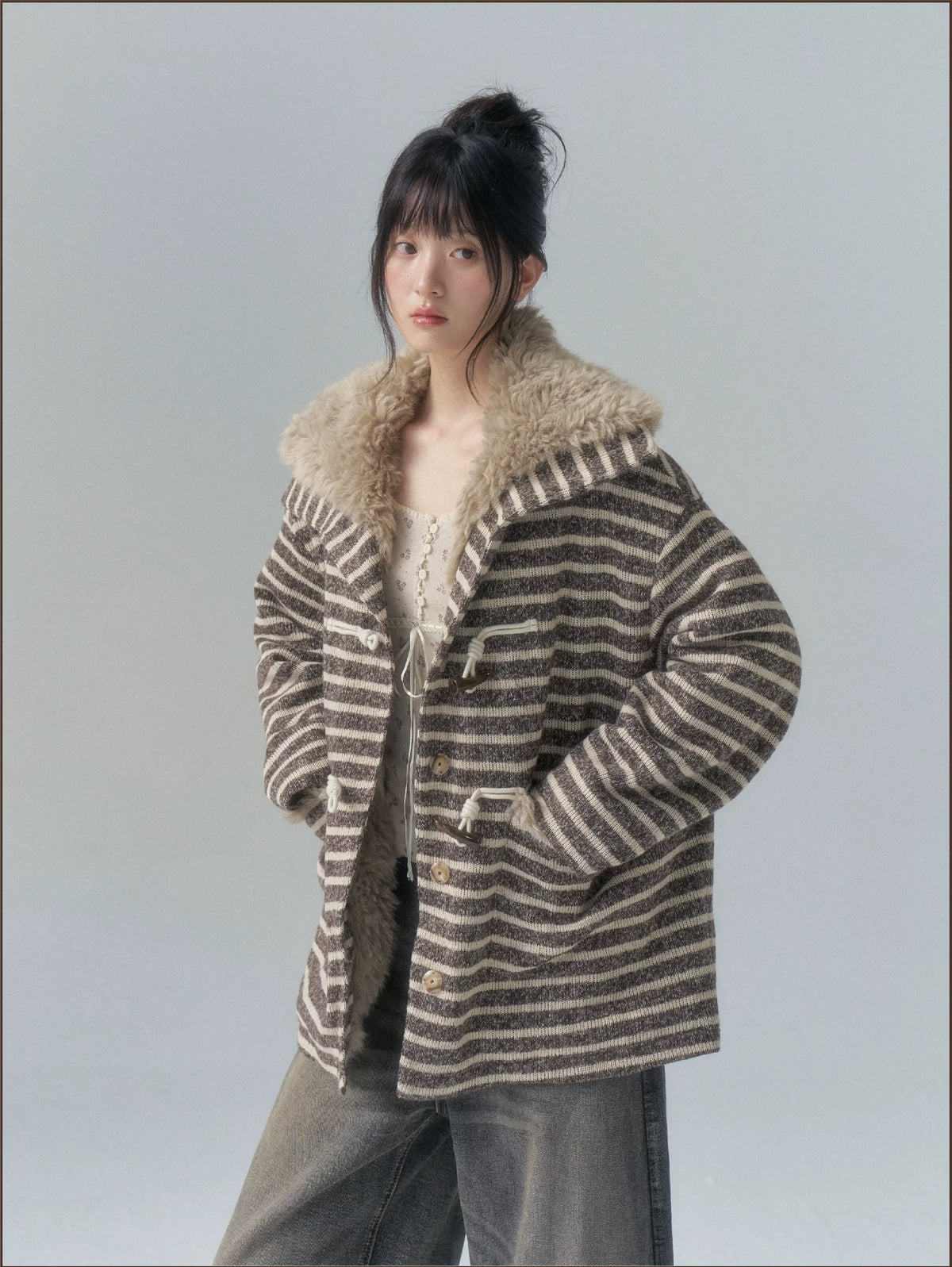 Striped Oversized Toggle Coat
