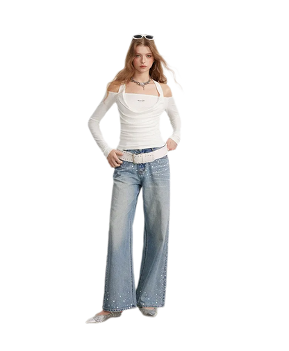 Draped Off-Shoulder Long-Sleeve Top
