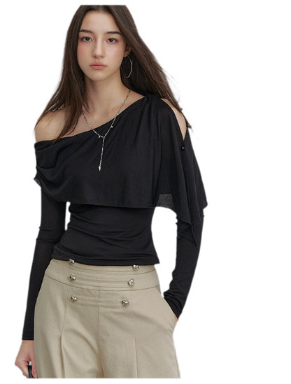 Asymmetrical Button Shoulder Top