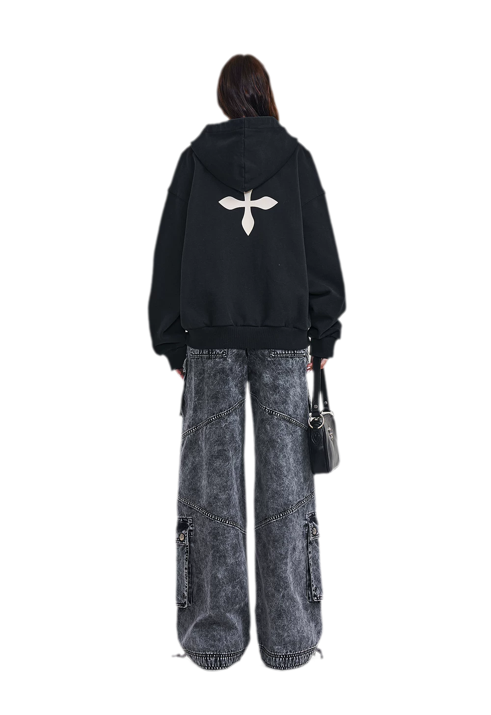 Cross Statue Oversized Zip-Up Hoodie
