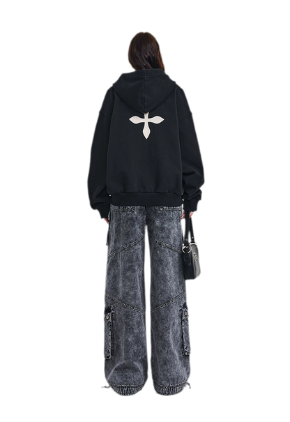 Cross Statue Oversized Zip-Up Hoodie