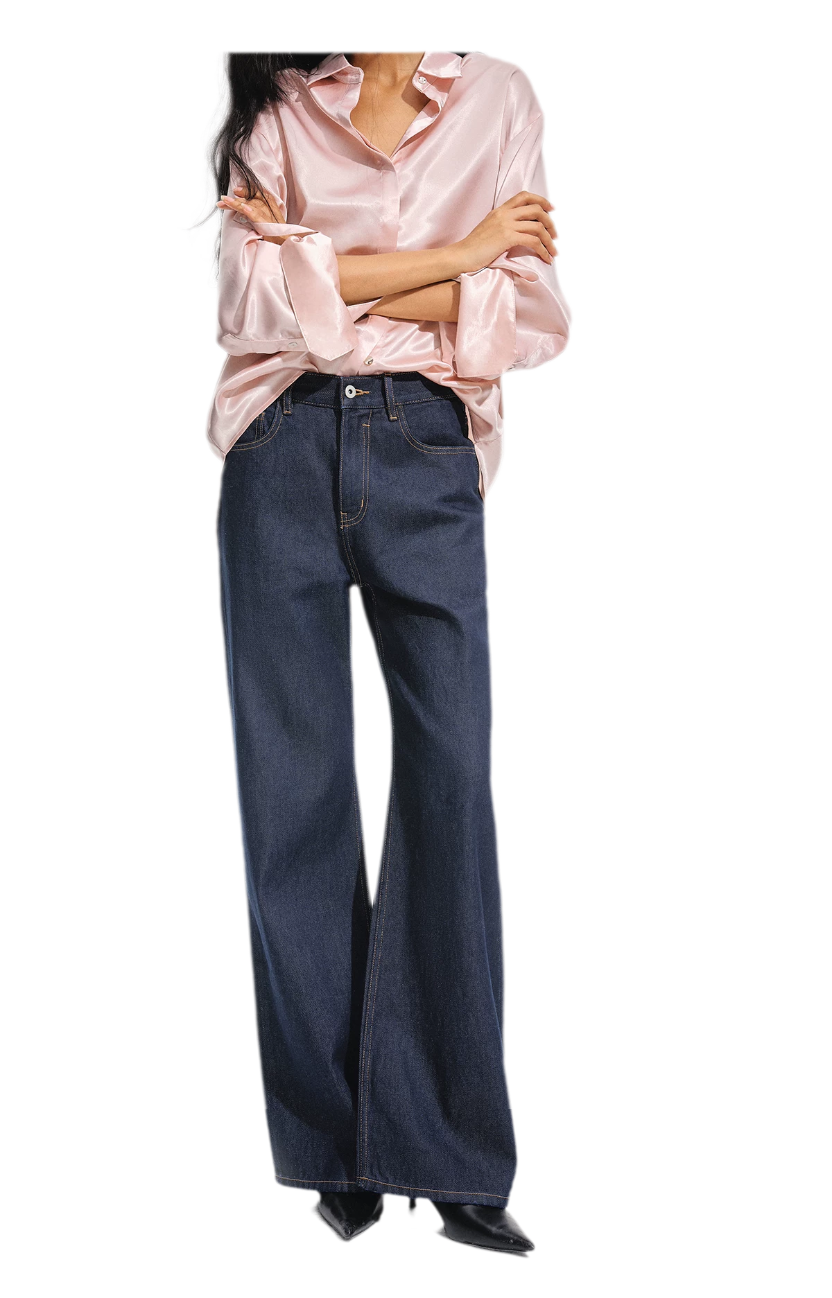 Jeans met contrasterende stiksels en hoge taille