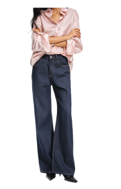 Jeans met contrasterende stiksels en hoge taille