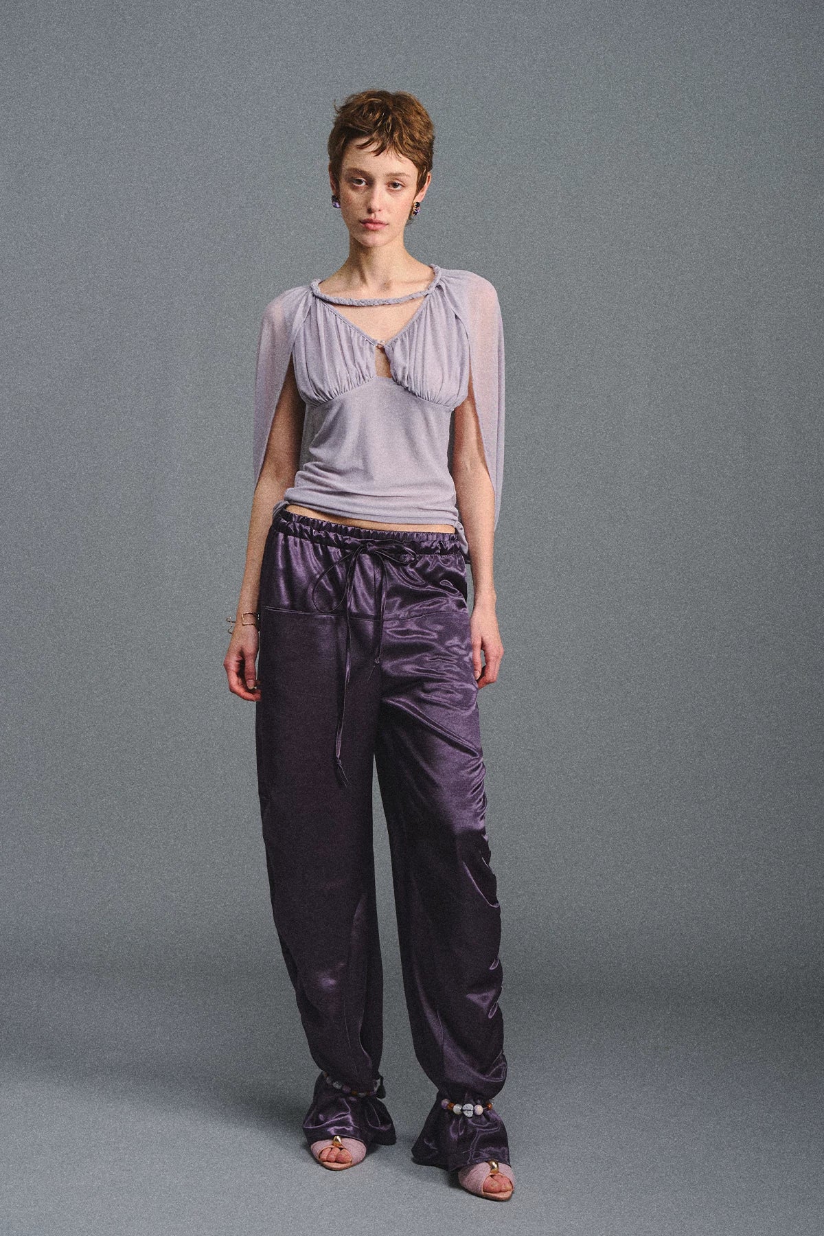 Satin Jogger Pants with Beaded Drawstring