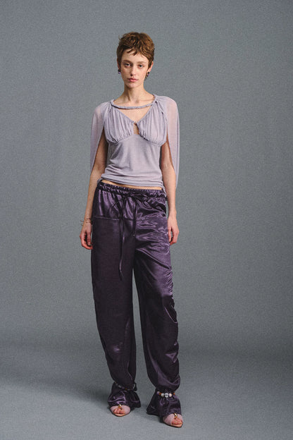 Satin Jogger Pants with Beaded Drawstring