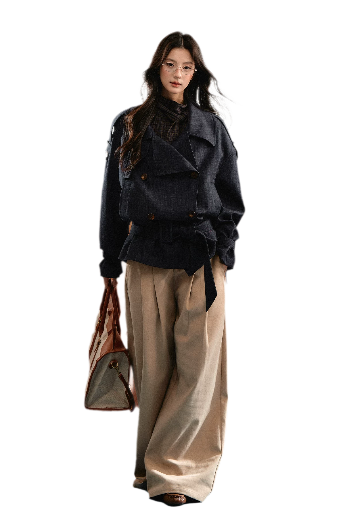 Trench court en denim avec ceinture